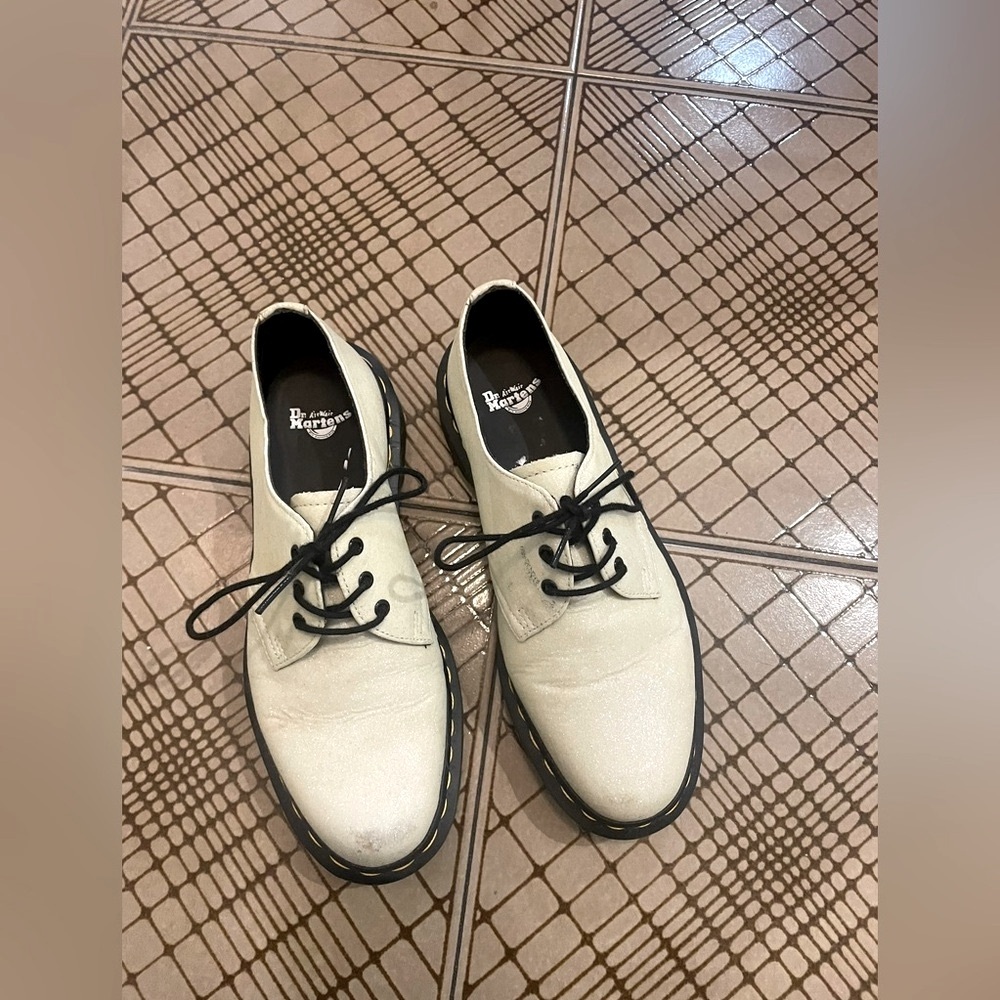 Dr. Martens Cream Leather Sparkle Oxford Shoes